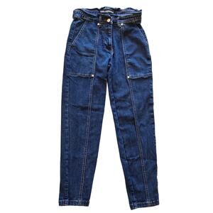 Karl Lagerfeld Paris Paperbag Jeans Size 2 Dark Wash Stretch Denim